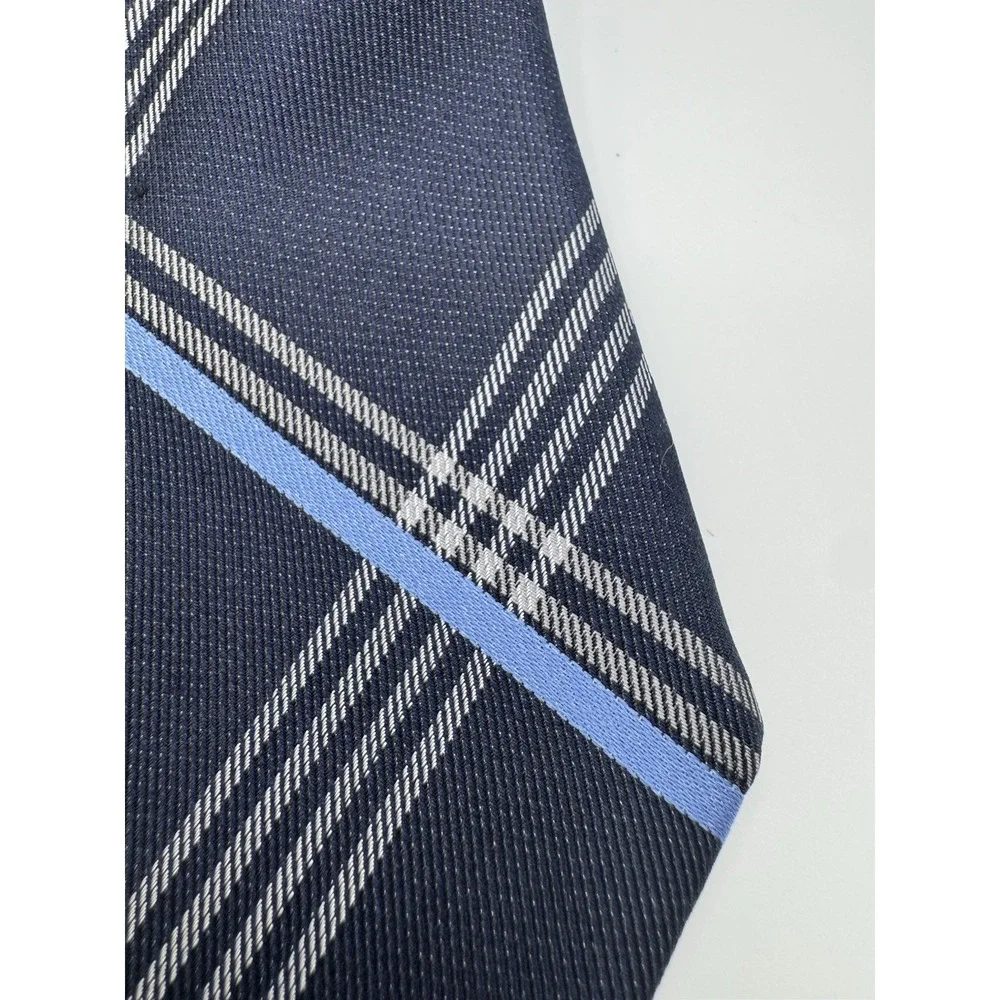 Michael Kors Tie Navy‎ Blue Plaid Check Silk Blend Classic Width Men's Necktie